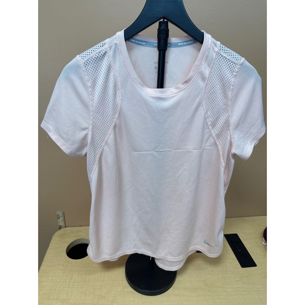 Nike Running Dri-FIT Shirt Womens Large Pink Short Sleeve Mesh Vent Workout Top
